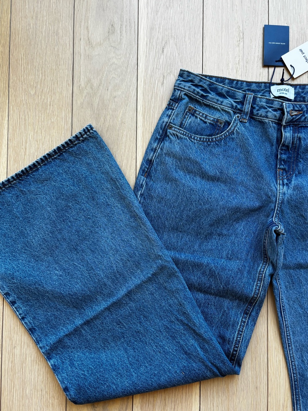 Motel Rocks ‘Slouchy Flare’ Wide Leg Jeans - Bluestone - 28 / 34L